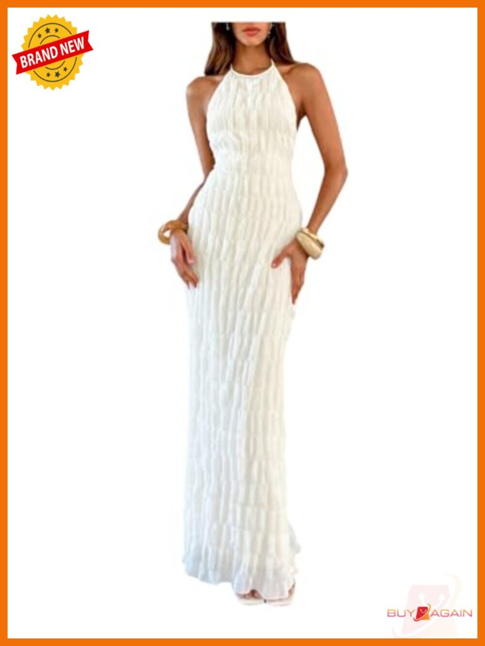 GORGLITTER Halter Backless Maxi Dress Ruffle Wedding Guest Party Dress